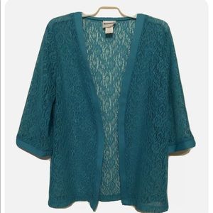 BON WORTH Womens Lace Open Front Cardian Size XS Jade